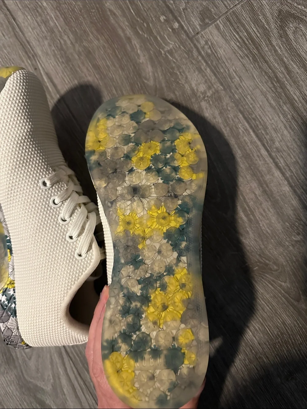 NOBULL Cream Knit Lace-Up Sneakers with Floral Insole